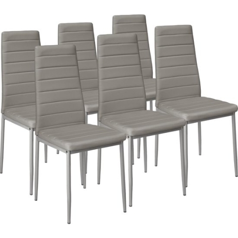 tectake - 6 eetkamerstoelen - kunstleer - kleur grijs - set van 6 - 401851