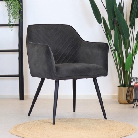 Bronx71® Eetkamerstoel velvet Fiona antraciet - Eetkamerstoelen met armleuning - Stoel antraciet - Kuipstoel - Velvet eetkamerstoel - Eetkamerstoel met armleuning