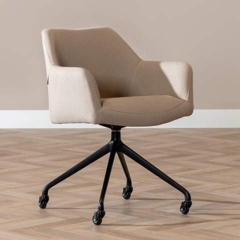 Bronx71® Eetkamerstoel met wieltjes Isak taupe gerecyclede stof
