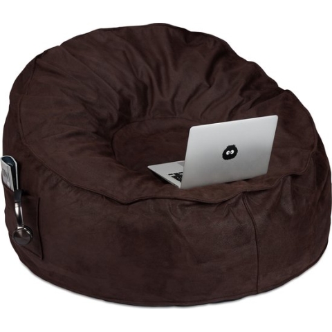 Relaxdays zitzak met leder look - XXL - loungestoel - beanbag - rond - Ø 110 cm - bruin
