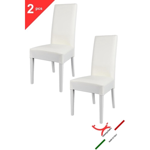Tommychairs Luisa - Eetkamerstoelen - Set van 2 - Wit - Kunstleer & Hout