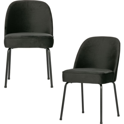 BePureHome Vogue Eetkamerstoel - Fluweel - Zwart - Set van 2