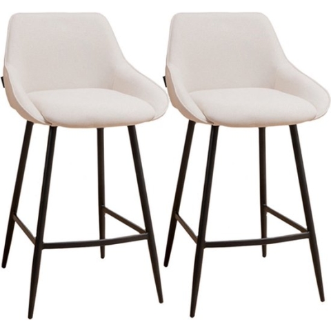 Bronx71® Scandinavische barkruk Lova gerecyclede stof beige 68 cm - Barkrukken set van 2