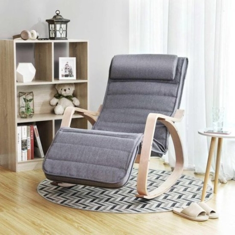 Fauteuil Schommelstoel Schommelstoel Relax Stoel İmitatie Linnen Grijs