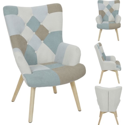 4goodz Lund Patchwork Fauteuil Armleuning - Blauw Grijs