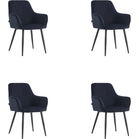 Colenis® - Veli eetkamerstoel - Set Van 4 - Zwart - Velvet - Met Armleuning