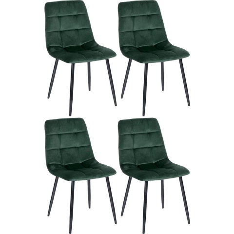 CLP Antibes Set van 4 eetkamerstoelen - Zonder armleuning - Velvet - groen