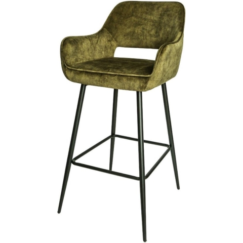 PTMD Barstoel Fallon Velvet groen met zwart metalen poten