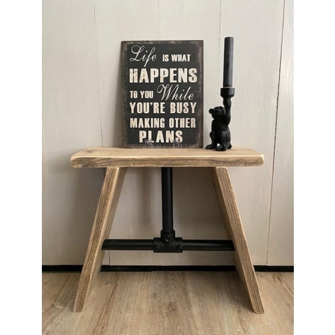 Krukje - gebruikt hout - 50x19,5x47 cm - Met zwarte steigerpijp - Industrieel