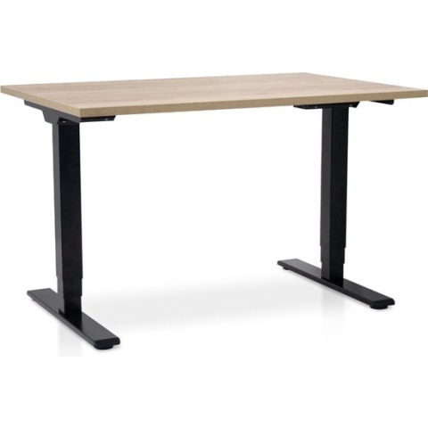 Zit-sta bureau elektrisch verstelbaar - MRC COMFORT NEN-EN 527 | 140 x 80 cm | frame zwart - blad robuust eiken | 130 cm hoog | 100KG draagvermogen