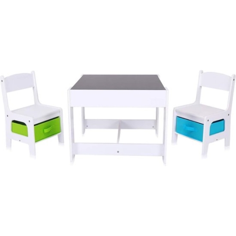 SHOP YOLO - kindertafel met 2 stoeltjes - krijtbord kinderen - kindertafel met opbergruimte - kindermeubels - Grijs