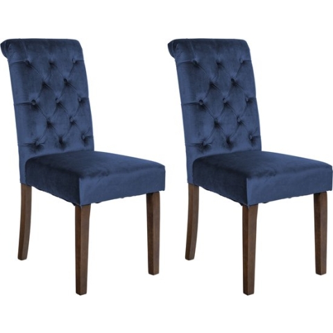 CLP Lisburn Set van 2 eetkamerstoelen - Zonder armleuning - blauw Fluweel