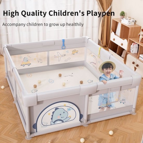 Grondbox - Kinderbox - Grondbox baby - Baby boxen - Oversized Baby Speelbox - Playpen - Kruipbox - Veilig spelen - Met 60x Oceaan Ballen - Met trekring - 200 x 180 x 65cm - Grijs