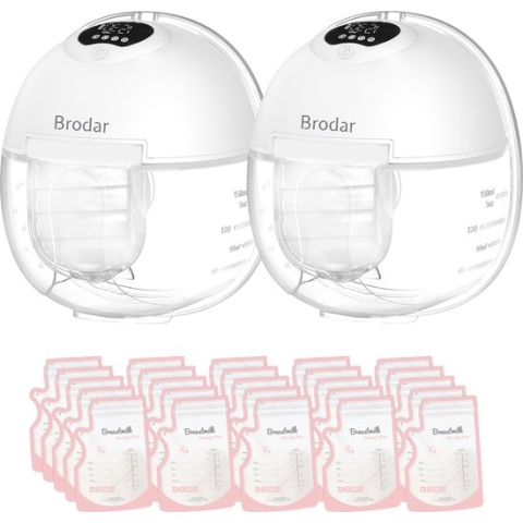 Brodar Dubbele Elektrische Borstkolf – Handsfree – Oplaadbaar – BPA vrij – Incl. Kolftas voor Onderweg en 50 Bewaarzakjes – 2 Stuks – Wit