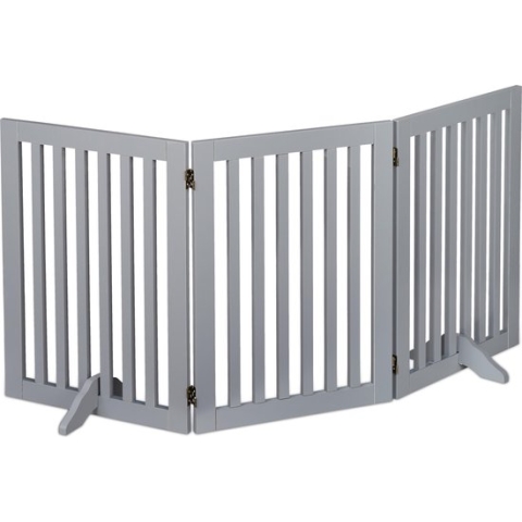 Relaxdays Veiligheidshekje hout - 70 cm - kinderhekje - hondenhekje - opvouwbaar - grijs - 3 panelen