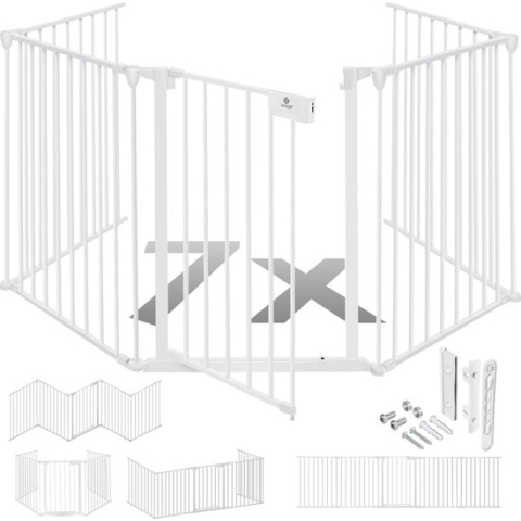KESSER® Veiligheidshekje voor Kinderen - Openhaard hek - Beschermrooster met Deur Metalen Kachelbeschermer Box Crash Barrier Dierenhek Deurbeschermer voor Kinderveiligheid - Wit - 420 cm lengte