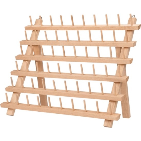 Kurtzy 60 Spoelen Houten Draad Rek Houder - Draden Organiser Standaard met Muur Haken – Staand of Muurgemonteerd – Berkenhouten Naai Spoel Houder Voor Boorduurwerk, Quilt- en Naaigaren