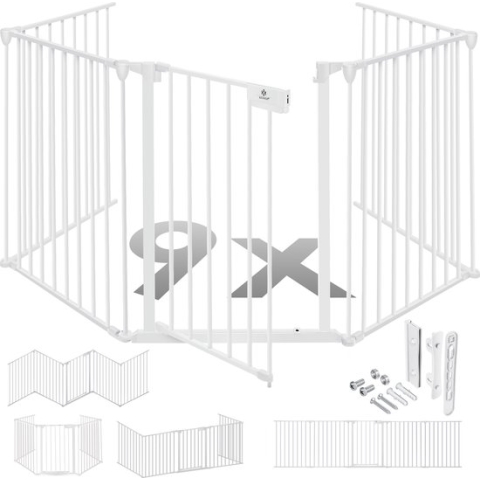 KESSER® Veiligheidshekje voor Kinderen - Openhaard hek - Beschermrooster met Deur Metalen Kachelbeschermer Box Crash Barrier Dierenhek Deurbeschermer voor Kinderveiligheid - Wit - 540 cm lengte