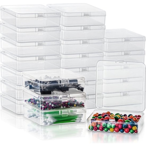 Belle Vous Kleine Doorzichtige Plastic Container Doosjes met Gescharnierd Deksel (24 Pak) - L9,4 x B9,4 x H2,8 cm - Mini Bak Doosjes voor Pillen, Kralen, Sieraden en Hobby Items