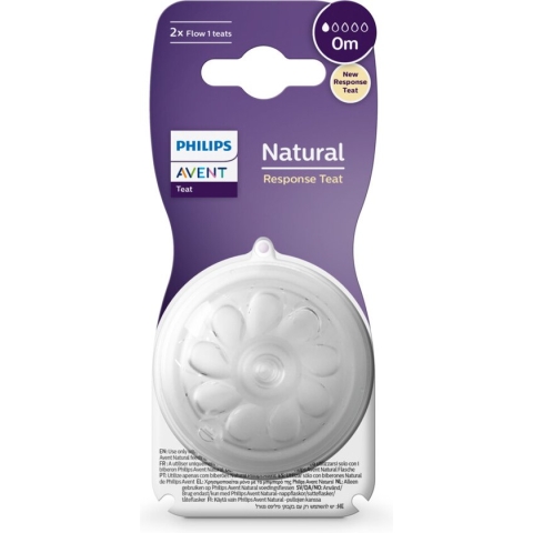Philips Avent Natuurlijke Zuigreflex Flesspeen – Snelheid 2, 0M maanden, 2 stuks - SCY961/02 - Flesspenen