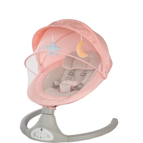 Bebies First Elektrische Wipstoel/ Schommelstoel Met Bluetoothfunctie Relax Met Kap & Speelboog - Roze