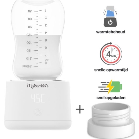MyBambini's Bottle Warmer Pro™ - Draagbare Baby Flessenwarmer voor Onderweg - Wit - Geschikt voor Dr. Brown's (brede hals), Suavinex & J Bimbi