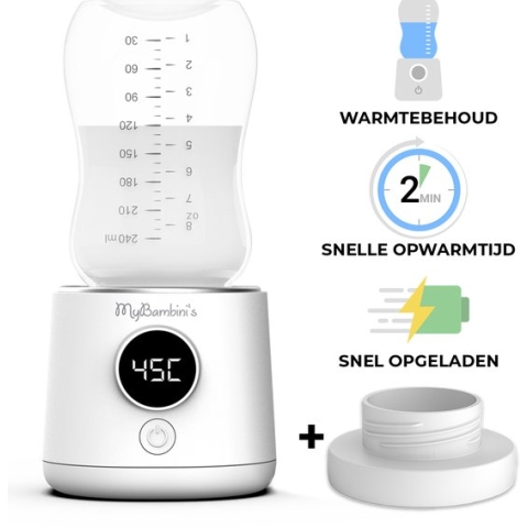 MyBambini's Bottle Warmer Pro MAX™ - Draagbare Baby Flessenwarmer voor Onderweg - Wit - Geschikt voor Comotomo, Olababy, Haakaa & Boon
