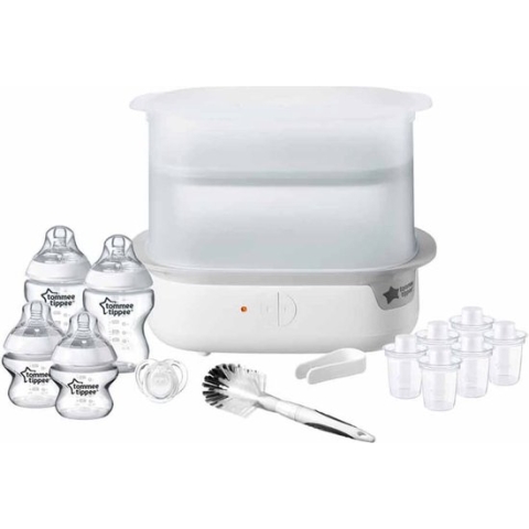 Tommee Tippee Advanced Steam elektrische sterilisator voor zuigflessen, doodt virussen* en 99,9% van de bacteriën, 5 minuten durende sterilisatiecyclus, wit