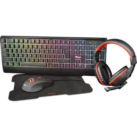 Trust Ziva - 4 in 1 Gamingbundel - Toetsenbord - Headset - Muis - Muismat