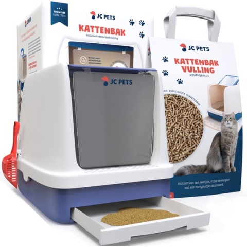 JC Pets Premium Kattenbak Systeem - Inclusief 2.5KG / 4L Kattenbakvulling  - Zelfreinigend