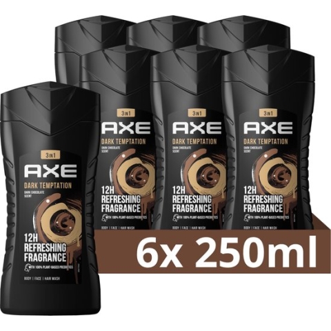 AXE Dark Temptation 3-in-1 Douchegel - 6 x 250 ml - Voordeelverpakking