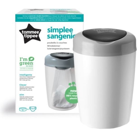 Tommee Tippee Simplee Sangenic luieremmer, milieuvriendelijker systeem, inclusief 1 navulcassette met duurzaam geproduceerde antibacteriële GREENFILM, grijs