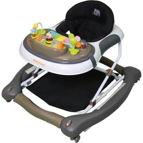 Deryan Luxe 4-in-1 Loopstoel - Schommelfunctie -Inclusief speelset en dienblad - inklapbaar - Bruin