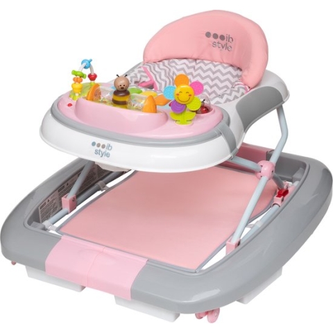 ib style® Loopstoel Babywalker - Baby Loopwagen - Looptrainer - Speelset en Dienblad - Schommelfunctie - Muziekfunctie - Little Wave - Roze