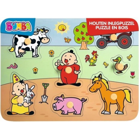 Bumba houten puzzel met nopjes -  dieren/boerderij - 7 stukken