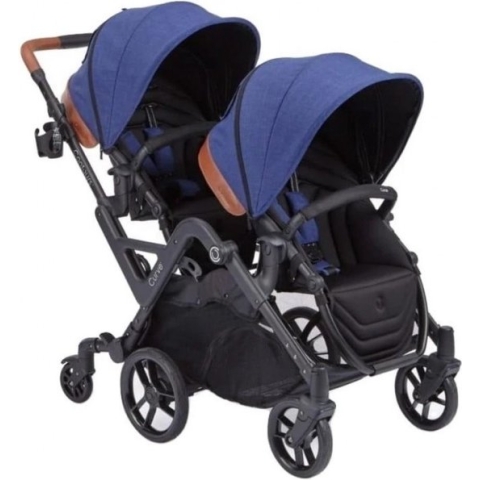 Contours Duowagen Curve Tandem Tweelingwagen OP=OP uitverkoop ...voor en achterste wielen kunnen 360 draaien indigo