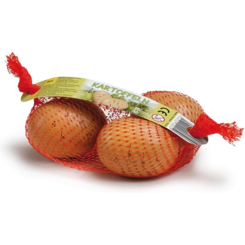 Erzi netje met houten aardappelen