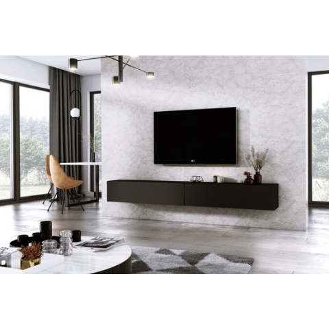 Meubel Square - TV meubel DIAMOND - Mat Zwart - 240cm (2x120cm) - Hangend TV Kast