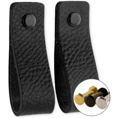 Leren handgrepen - Zwart - 2 stuks - 16,5 x 2,5 cm | - Handgreep zwart - handgrepen kast leer - meubelgrepen - handvaten kast - leren lus