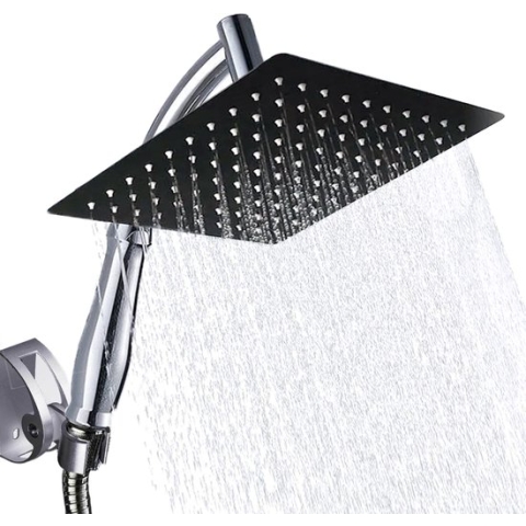 Regendouchekop XL Deluxe - Ø 28 cm - Zwart - Douchekop - Regendouche - Handdouche - Hoge druk - Roestvrij Staal - Wellness - Spa
