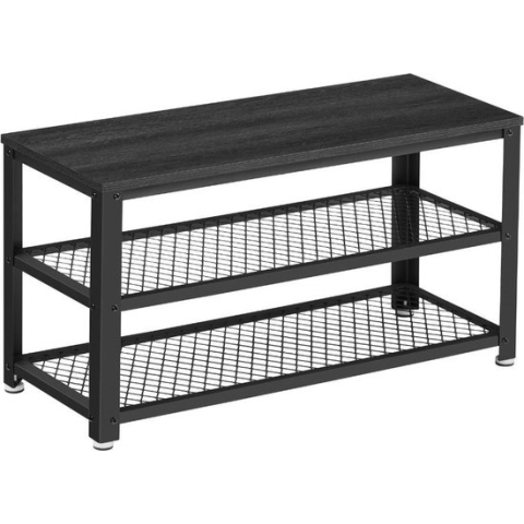 MIRA Home - Schoenenbank met 3 Lagen - Industriële Uitstraling - Duurzaam Hout & Metalen Frame - 88x30x45 cm
