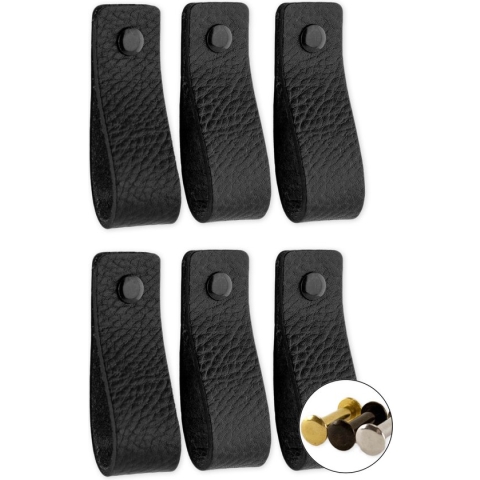 Leren handgrepen - Zwart - 6 stuks - 16,5 x 2,5 cm - Handgreep zwart - meubelgrepen - deurgreep voor keuken - handgrepen kast – ladekast – handgrepen voor deurtjes - handvaten kast