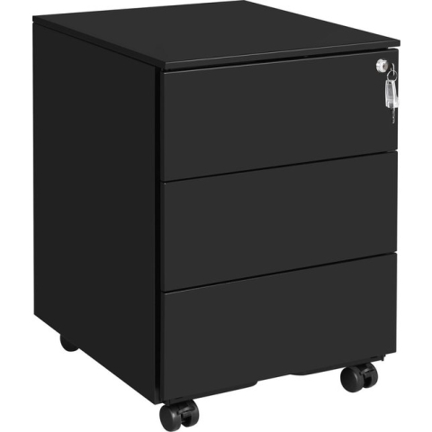 Nancy's Ladeblok Zwart - Ladeblok Bureau Met Slot 3 Lades 55 x 45 x 39 cm