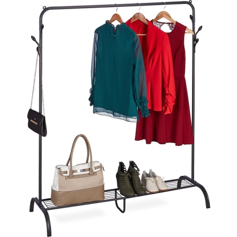 Relaxdays kledingrek metaal - garderoberek staand - hangrek kleding - kledingstandaard - zwart