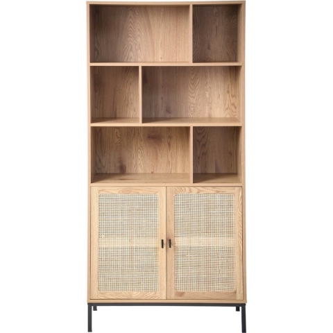 CALICOSY - Boekenkast - 6 Vakken en 2 Deuren - Natuurlijk Rotan - L80 x H175 cm - JAYA