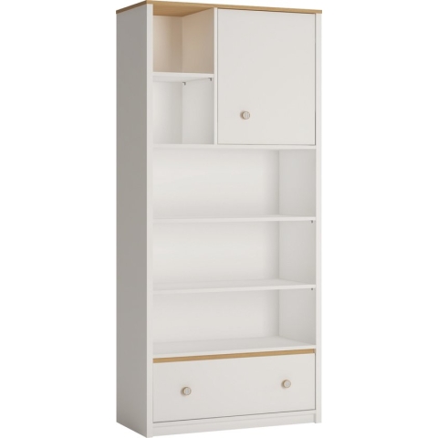 GLOBO R03 Wijd open staande plank met lade, breedte 85 cm, jeugdmeubel, kamerplank, wit + eiken