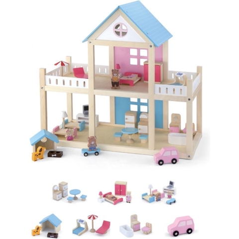 Viga Toys Houten Poppenhuis Inclusief Accessoires - 50 x 41 x 22 centimeter