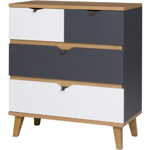 Dressoir - Ladekast - 4 ruime lades - Wit - Grafiet - gouden eik - 81 cm