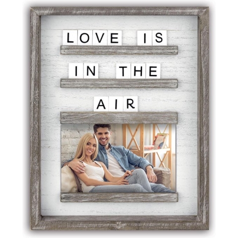 ZEP - Houten verdiepte fotolijst / letterbord Chiara grijs / wit met tekst voor foto formaat 10x15 (formaat 23 x 39 cm) - LE1222