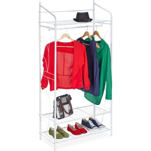 Relaxdays kledingrek met schoenenrek - garderoberek hal - rek voor kleding - met 3 planken - wit